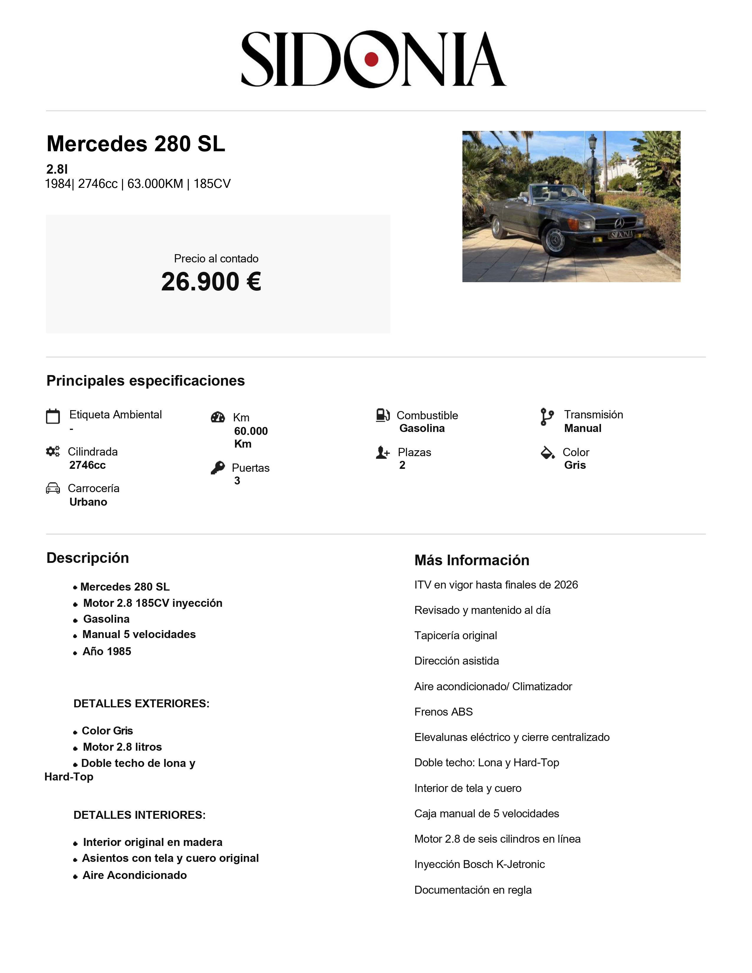 MERCEDES-BENZ 280SL 1984